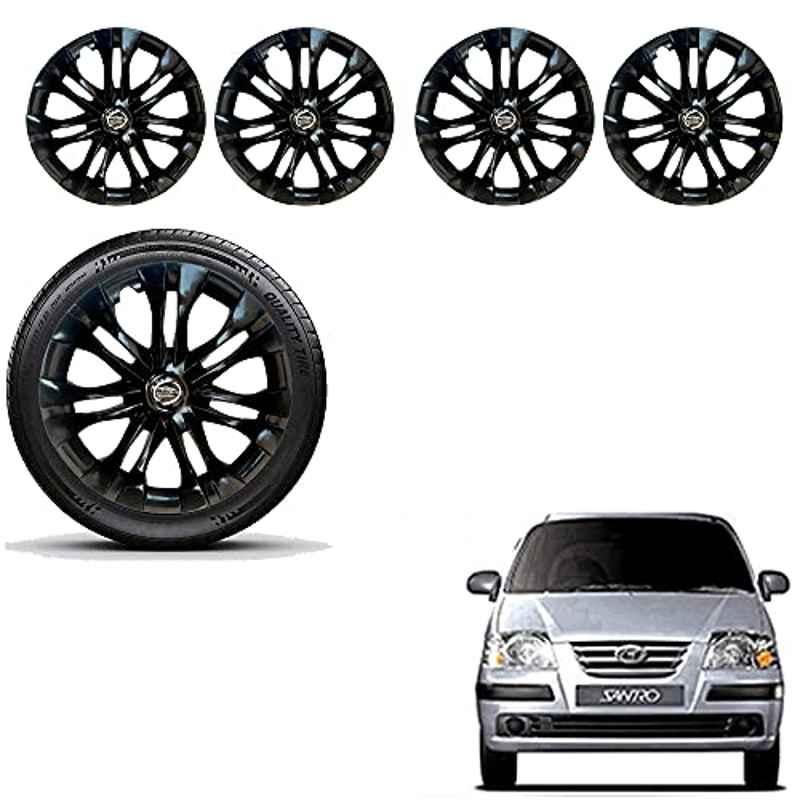 Auto Pearl 4 Pcs 13 inch ABS Black Car Wheel Cover Set for Hyundai Santro, WCBLK11