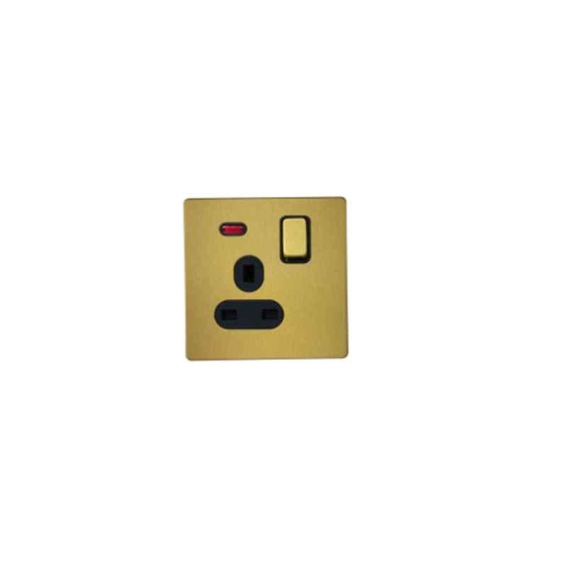 RR Vivan Metallic 13A Brushed Gold Single Outlet Switched Socket with Neon & Black Insert, VN6660M-B-BG