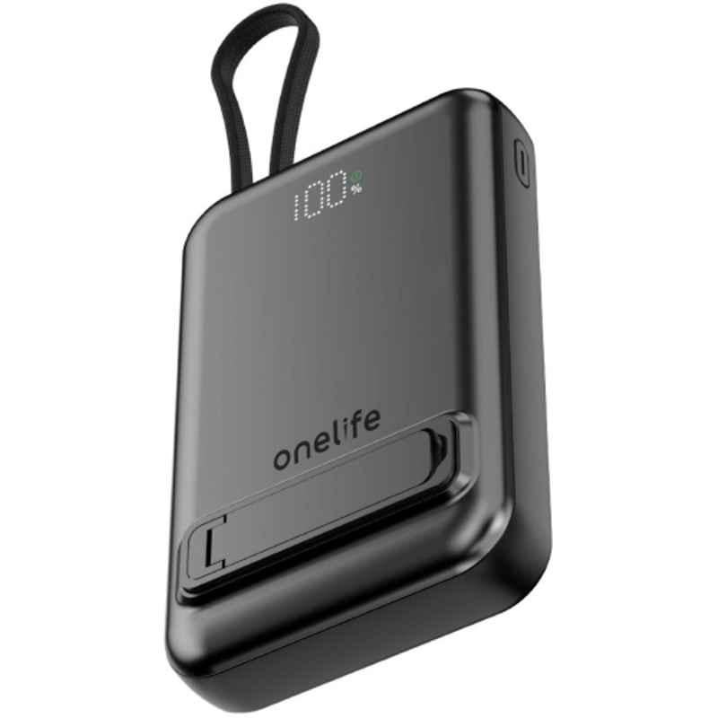 Onelife Power 19 22.5W 10000mAh Black Wired & Wireless MagSafe Compact Pocket Power Bank with Built in Stand & 6 Months Warranty