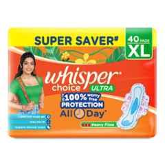 Whisper 40 Pcs Ultra White Cotton Disposable Sanitary Pad Packet with Wings, Size: XL