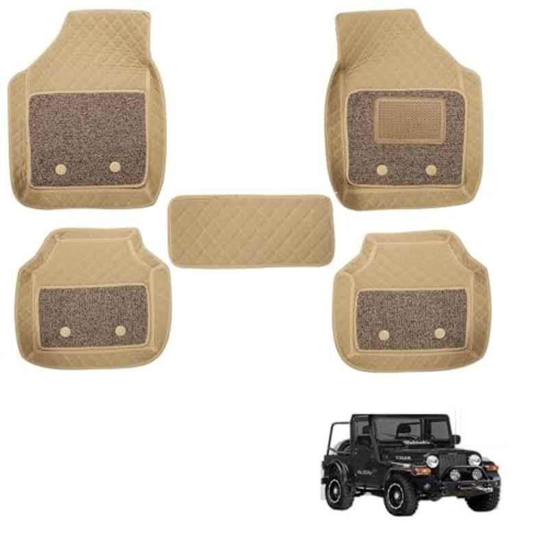 Kozdiko 5 Pcs Waterproof & Luxury 7D Beige Leatherette Car Floor Mats Set for Mahindra Thar Old