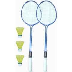 STYRKR Badminton: Iron||Shuttle: Nylon Multicolour Badminton Set of 2 Pcs Double Rod Badminton Racquet with 3 Pcs Nylon Shuttle Badminton Kit