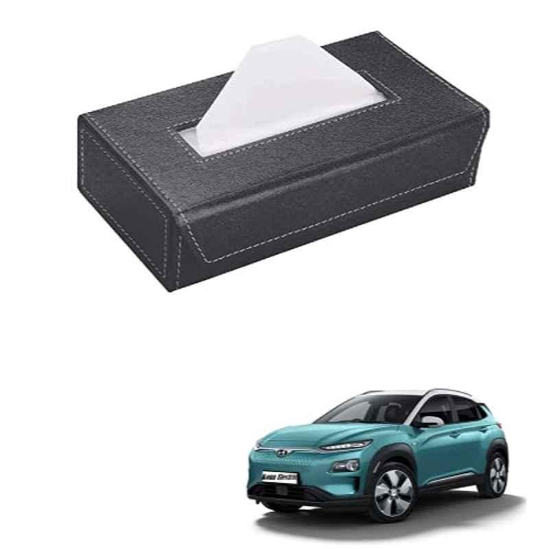Kozdiko 100 Pulls PU Leather Grey Car Tissue Paper Box with 200 Sheets for Hyundai Kona Electric