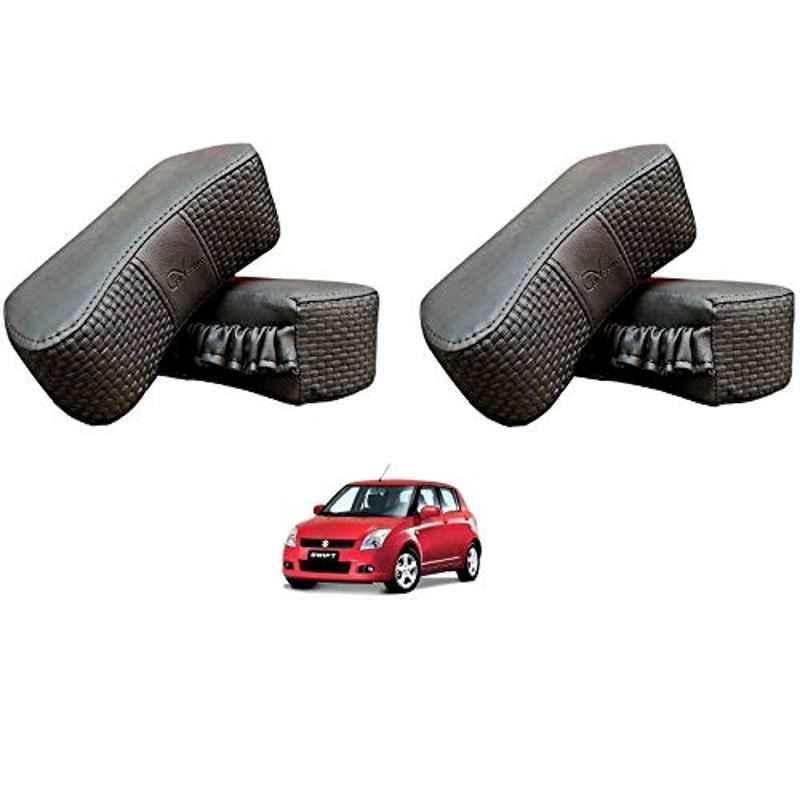 Kozdiko 4 Pcs CV Designer Grey Leatherite Neck Rest Car Cushion Pillow Set for Maruti Suzuki Old Swift