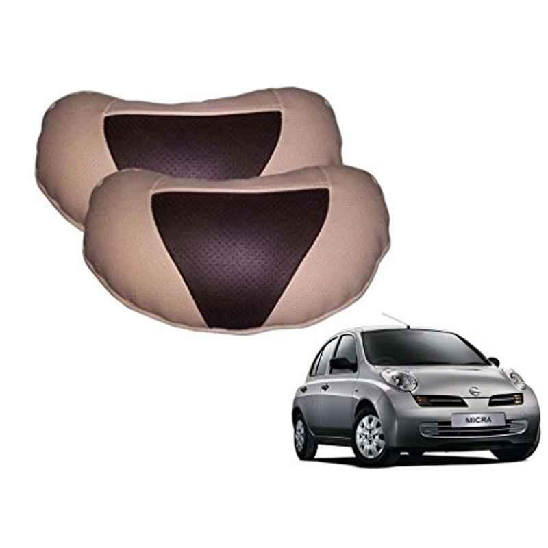Kozdiko 2 Pcs Brown & Beige Neck Rest Set for Nissan Micra, koz_36929
