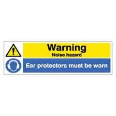 SUNSIGNS 450x150mm Vinyl & Sun Board Warning Noise Hazard Ear Protectors Must be Worn Signage, SN0160VNLM1HPIAAL