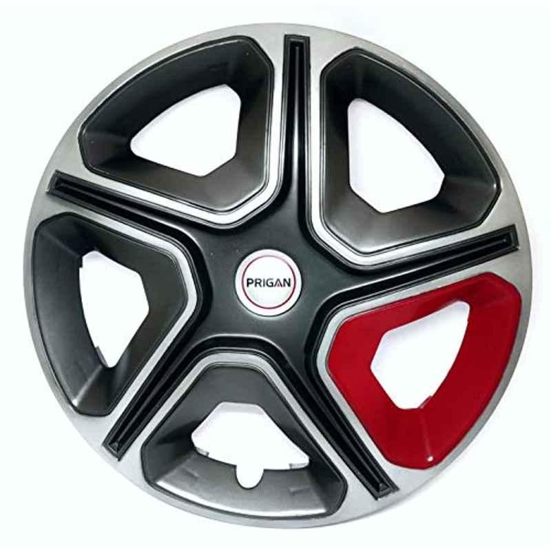 Prigan 4 Pcs 16 inch Polypropylene Grey, Silver & Red Press Fitting Car Wheel Cover Set for Toyota Innova Crysta