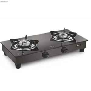 Padmini 2 Burner Stainless Steel Black Manual Ignition Glass Top Gas Stove, 2BR CS-2 GT Nano