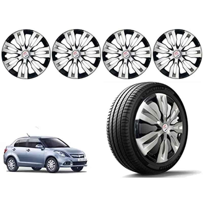 Auto Pearl 4 Pcs 14 inch Polypropylene Silver & Black Press Type Car Wheel Cover Set with Retention Ring for Maruti Suzuki Swift Dzire Type 3 2015-2017, 14WC_Dzire2017_DC_DzireType3_2015-17