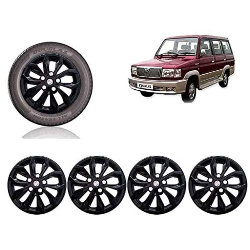 Auto Pearl 4 Pcs 14 inch ABS Black Car Wheel Cover Set for Toyota Qualis