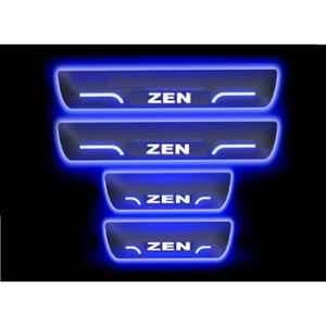 SureStrive 4 Pcs Acrylic Black Car Door Footstep Sill Scuff Plate Set with Blue LED for Maruti Suzuki Zen All Model