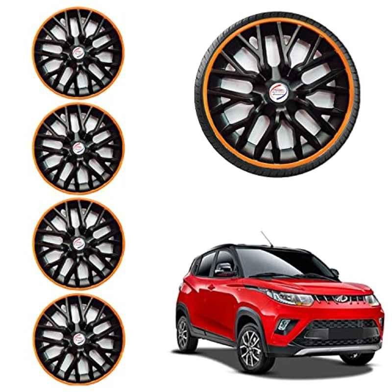 Auto Pearl 4 Pcs 14 inch ABS Black & Orange Car Wheel Cover Set for Mahindra KUV100 NXT Phoenix