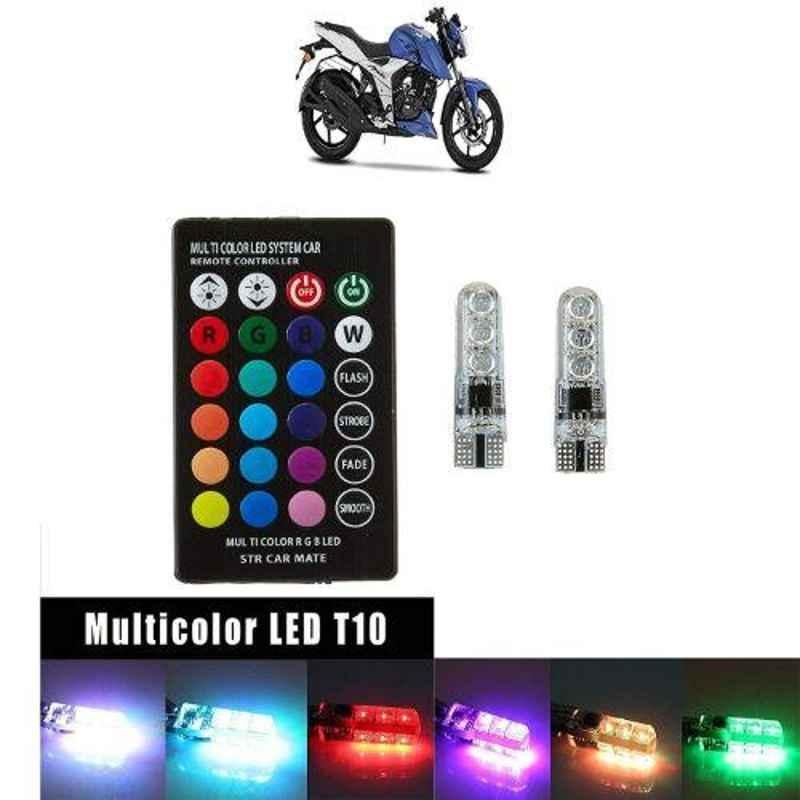 A4S 4V Multi Colour T10 Rgb 6 Smd LED Lights Bulb with Remote Control Memory Function for TVS Apache RTR 160, ASTLO69