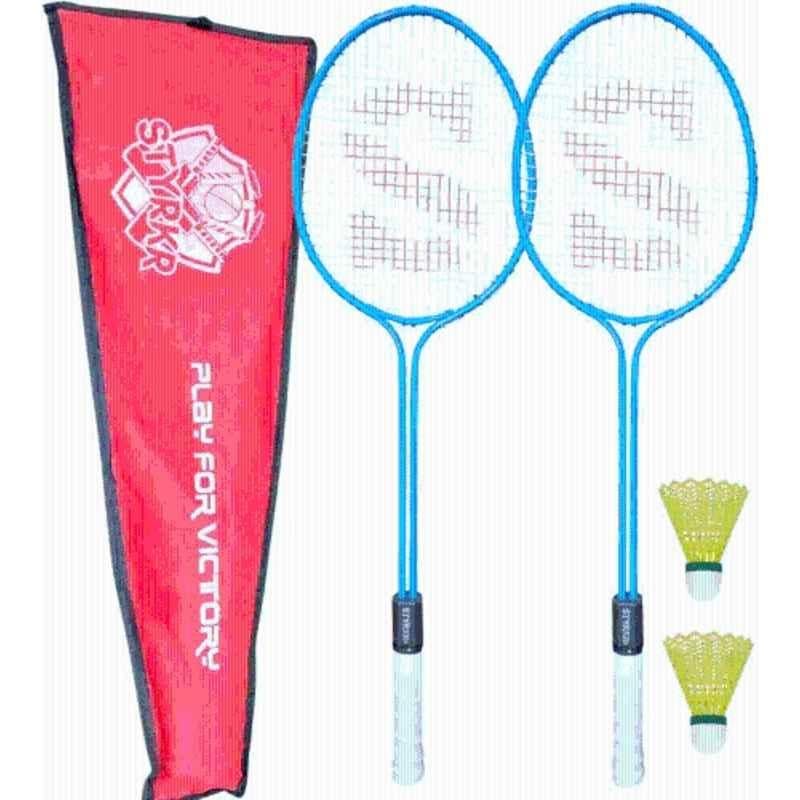 STYRKR Alloy Steel Blue Badminton Racquet Set of 2 Steel Frame with Shuttlecocks 2 & Bag Badminton Kit