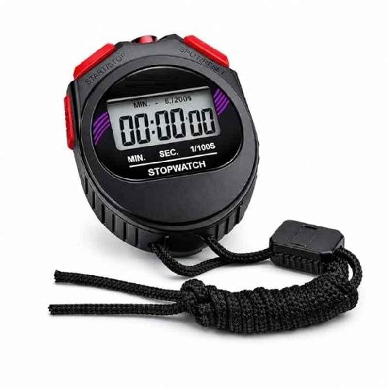 1/100sec Black Digital Stopwatch Timer with Alarm & LCD Display