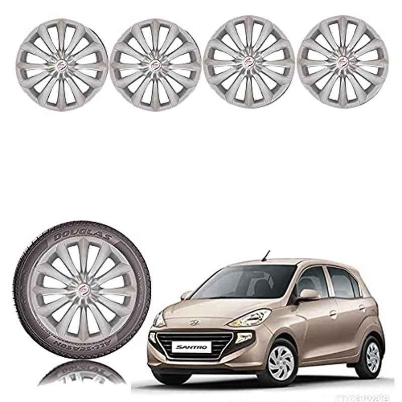 Auto Pearl 4 Pcs 14 inch ABS Silver Car Wheel Cover Set for Hyundai Santro 2018