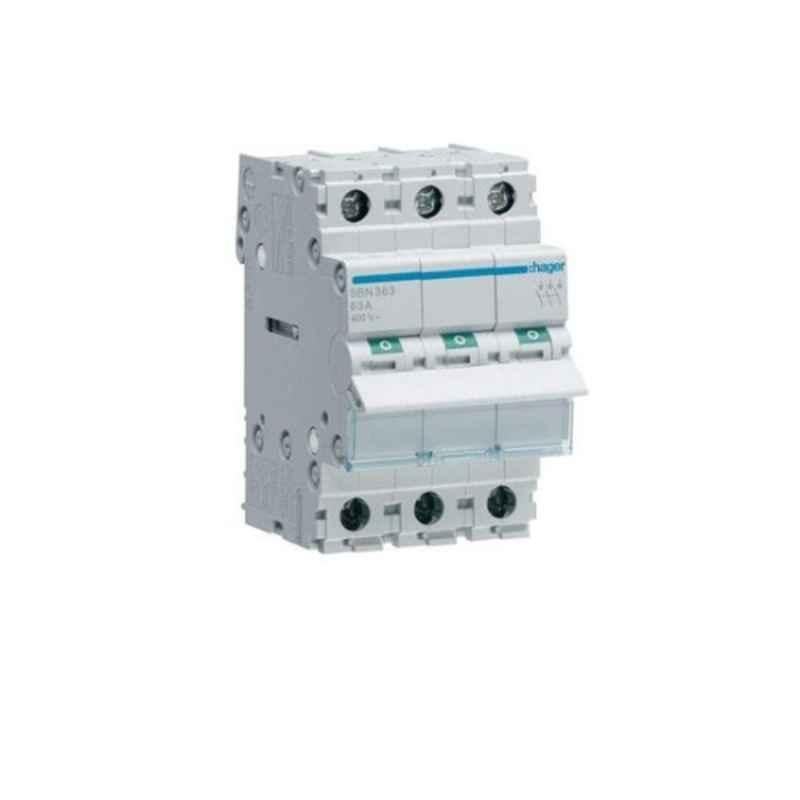 Hager 63A 3Pole Isolator Modular Break Switch, SBN364N/SBN363