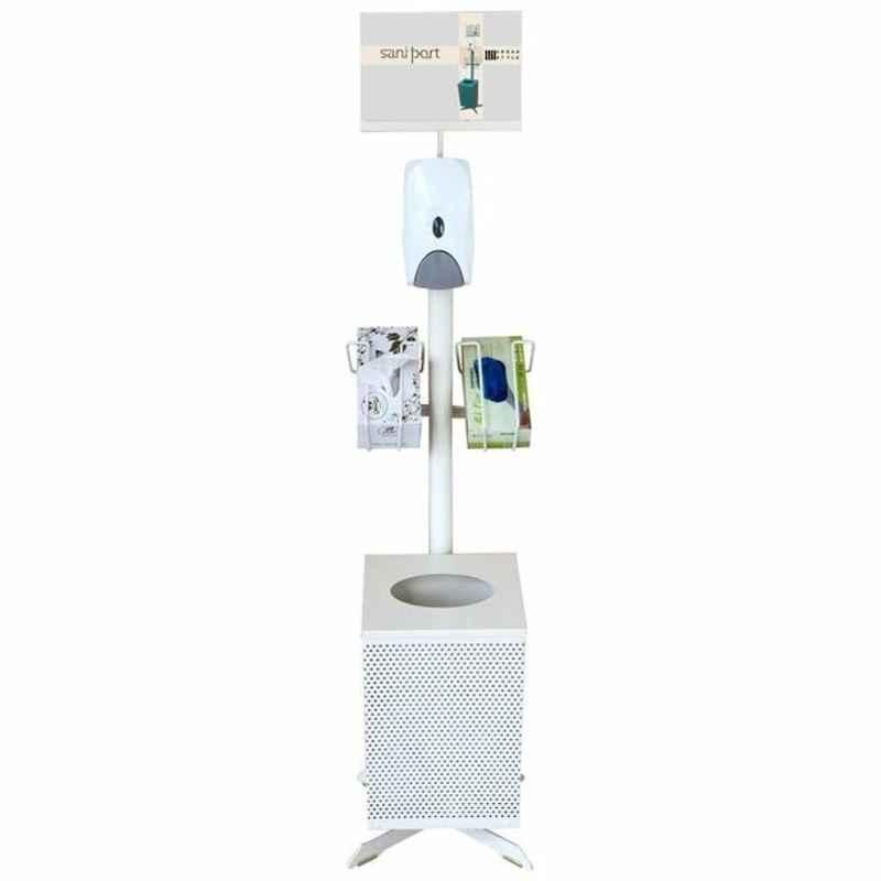 Urban Style Hand Sanitizing Station Stand With Manual Dispenser, Saniport Lite, 167x37.2cm, Cream White