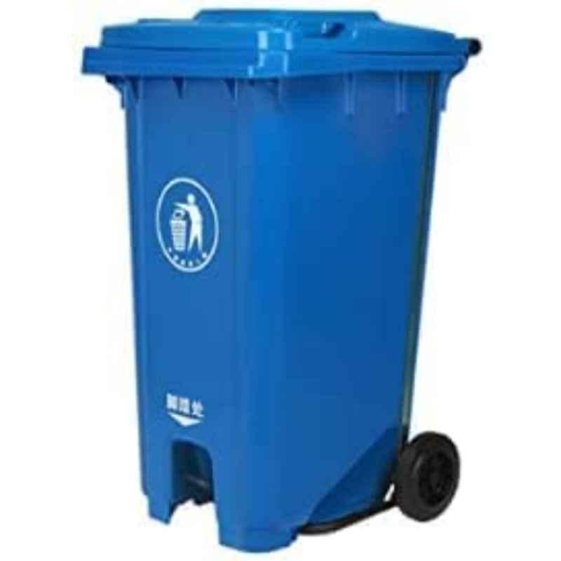 FHT 120L Plastic Blue & Green Wheeled Trash Waste Bins