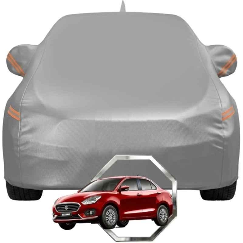 Allextreme Polyester Grey with Highlighter Car Cover with Mirror Pocket & Triple Stitched Bottom Elastic for Maruti Suzuki Dzire All Model & Years, MS-SWIFT-DZIRE-GRY