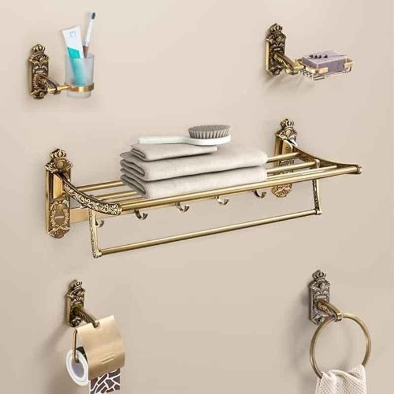 Plantex 5 Pcs Aluminium Gold Antique Brass Finish Bathroom Accessories Set