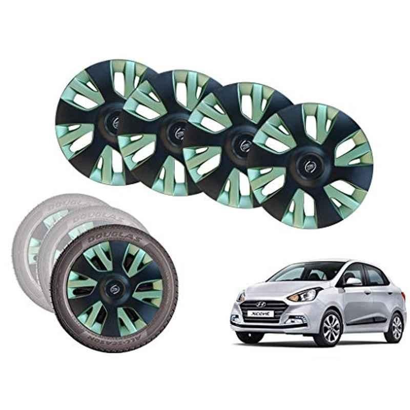 Auto Pearl 14 inch ABS Black & Green Car Hubcap Wheel Cover with Retention Ring Set for Xcent 2018