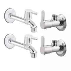 Fastgear 4 Pcs Stainless Steel Silver Chrome Finish Bathroom Faucet Set, FG2182