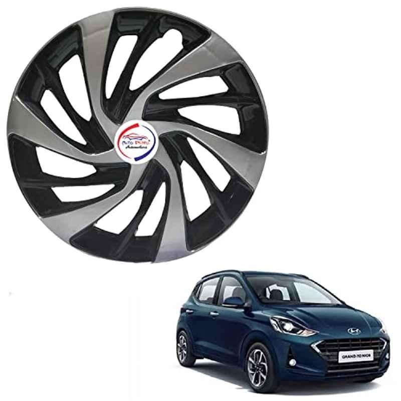 Auto Pearl 4 Pcs 14 inch ABS Black & Silver ERSB13 Hubcap Wheel Cover Set with Retention Ring for Hyundai i10 Grand Nios