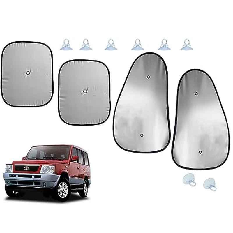 Auto Pearl 4 Pcs Polyester Black & Silver Window Side Sun Shade Set for Tata Sumo Victa