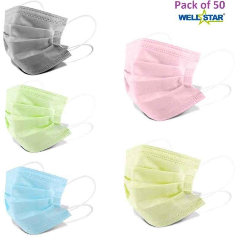 Wellstar 50 Pcs 3 Layer Protective Bacterial Filtration Surgical Face Mask Set with Nose Clip, COURFUL MASK-11