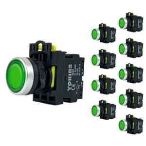 Yokins 22mm 220V 1NO Green Illuminated Push Button with Spring Return, EB2M-A-10D-G (Pack of 10)