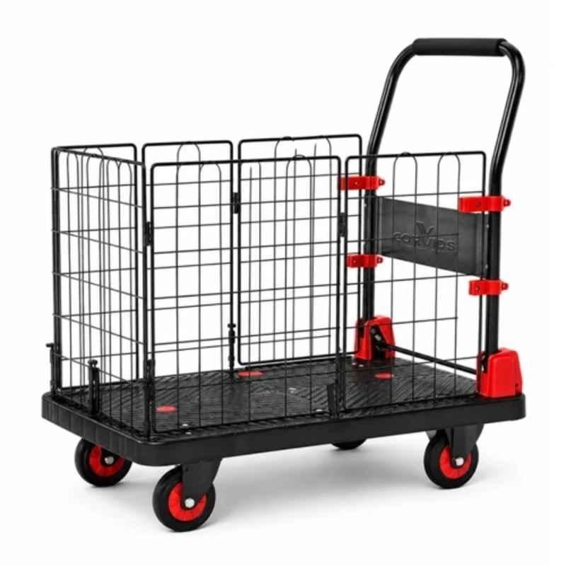 Corvids 150kg Plastic Portable & Collapsible Platform Trolley with Basket Cage, CPT-PL150BS