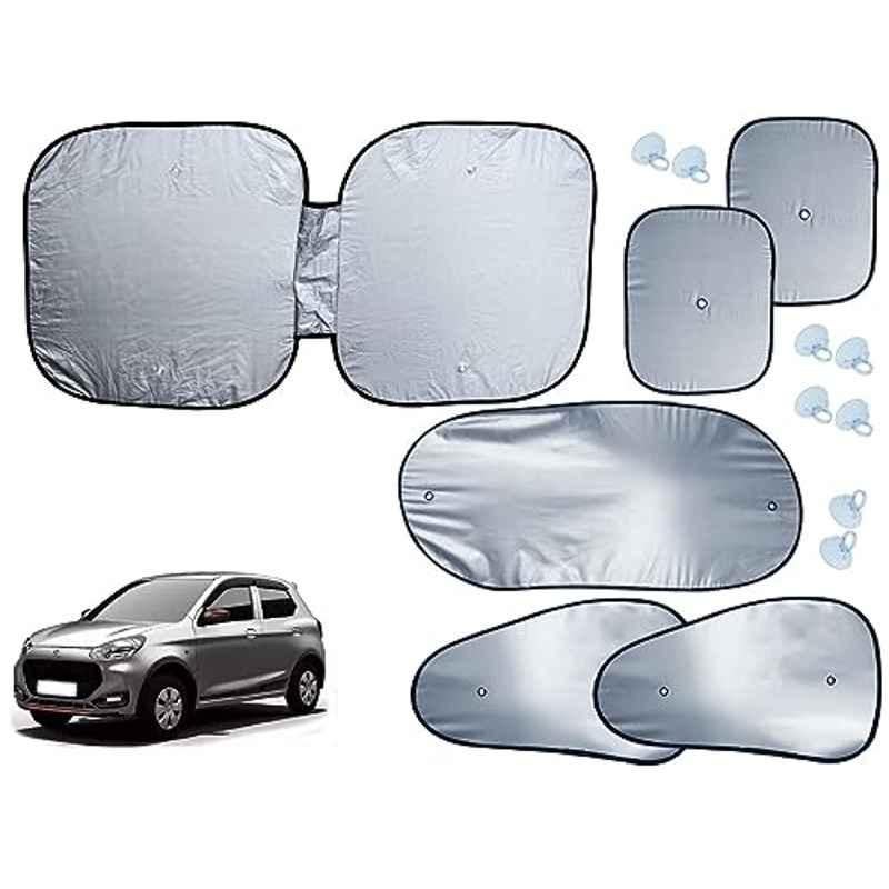 Auto Pearl 6 Pcs Polyester Black & Silver Window, Front & Rear Sun Shade Set for Maruti Suzuki Alto K10 2022