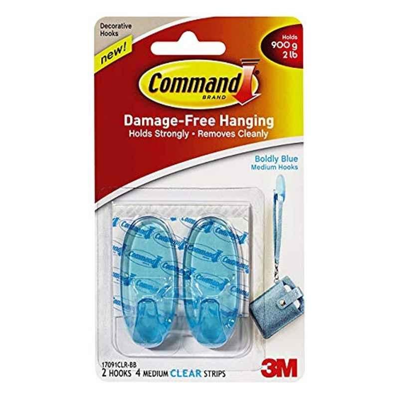 Command 17091-BB Metal Blue Boldly Hook with Strip, Size: Medium