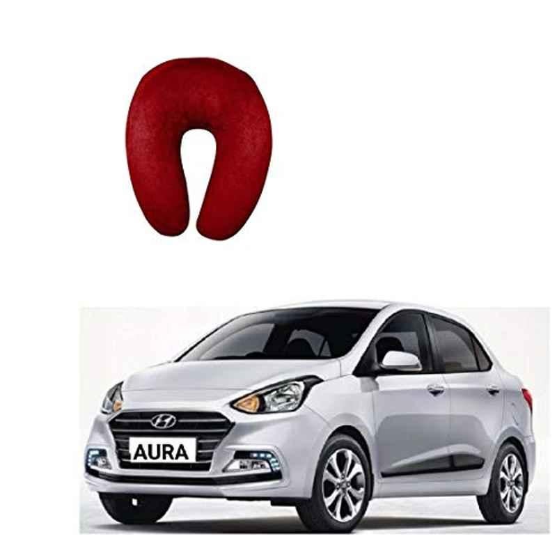 Kozdiko Velvet Red U-Shape Travel Neck Rest Cushion Pillow for Hyundai Aura, U-Shaped-Neck-Red-A221