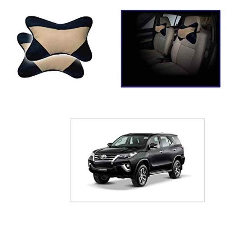 Kozdiko 2 Pcs Memory Foam Beige & Black Car Neck Rest Cushion Pillow Set for Toyota Fortuner 2016