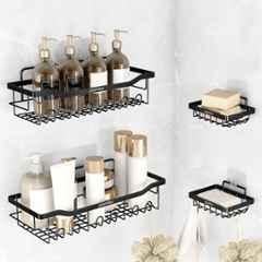 Plantex Black Self Adhesive Bathroom Shelf/Soap Dish/Multipurpose Bathroom Organizer/Soap Holder/Bathroom Accessories Set