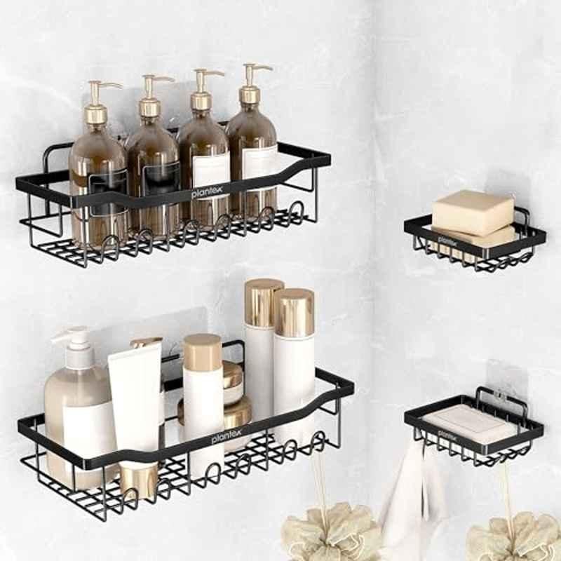 Plantex Black Self Adhesive Bathroom Shelf/Soap Dish/Multipurpose Bathroom Organizer/Soap Holder/Bathroom Accessories Set