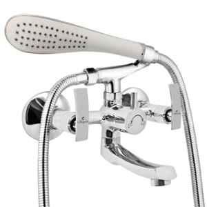 Cliquin Desire Vitara Brass Chrome Wall Mounted Wall Mixer with Telephonic Crutch Hand Shower & 1m Stainless Steel Shower Tube