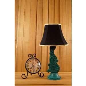 Tucasa Mango Wood Green Carving Table Lamp with 10 inch Polycotton Black Square Shade, WL-49