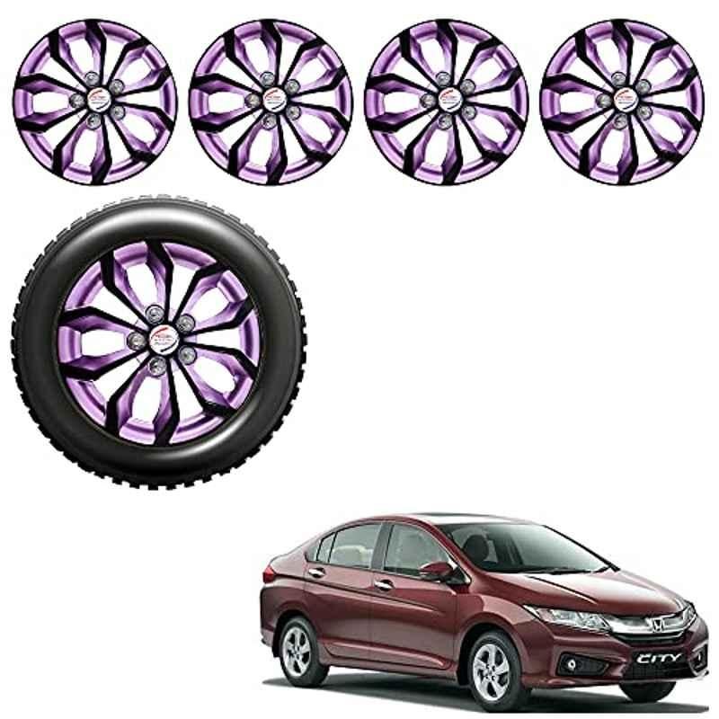 Auto Pearl 4 Pcs 15 inch Black Voilet ABS Press Type Hubcap Wheel Cover Set with Retention Ring for Honda CityIdtec2016
