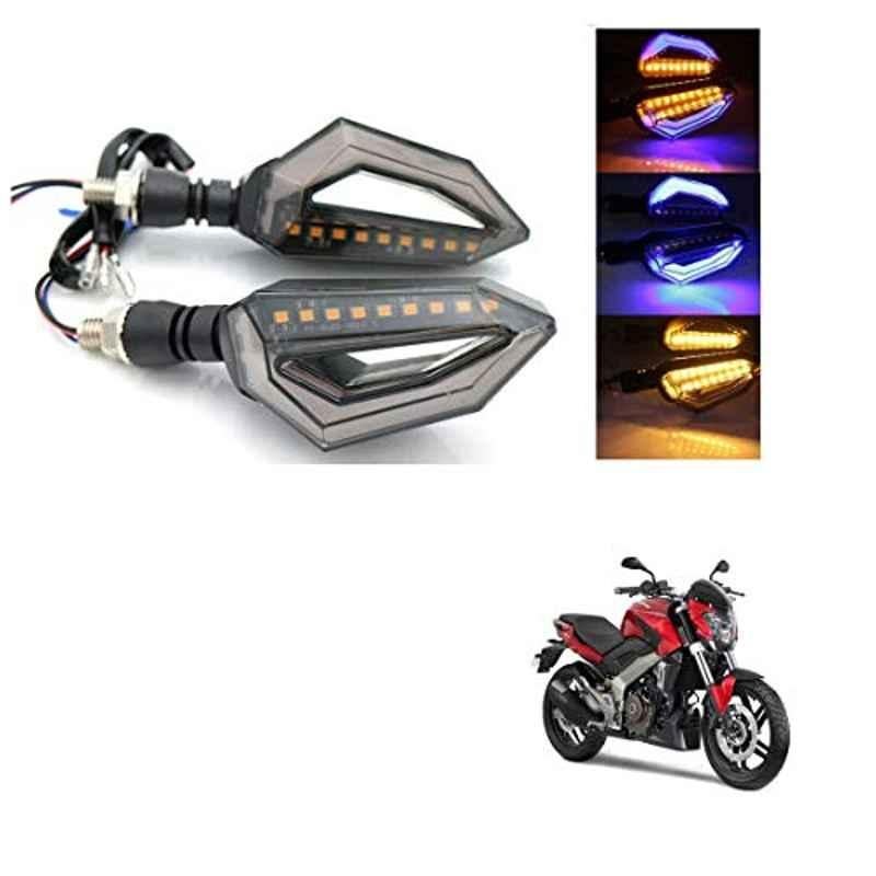 Kozdiko 4 Pcs Bike D Shaped 9 LED Front & Rear Side Turn Signal Indicator Light Set for Bajaj Pulsar Vs 400
