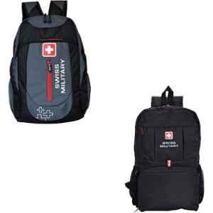 Swiss Military 25 Litre Polyester Black Laptop Backpack & Black Casual Backpack Combo, LBP40_BP6