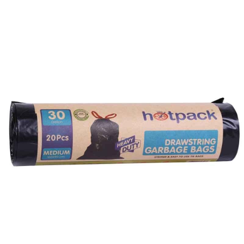 Hotpack 20Pcs 30 Gallon Heavy Duty Drawstring Garbage Bag Roll Set, HSMTBBR6090