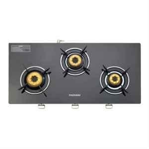 Padmini 3 Burner Stainless Steel Black Automatic Ignition Glass Top Gas Stove, 3 GT Gold Auto