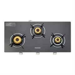 Padmini 3 Burner Stainless Steel Black Automatic Ignition Glass Top Gas Stove, 3 GT Gold Auto