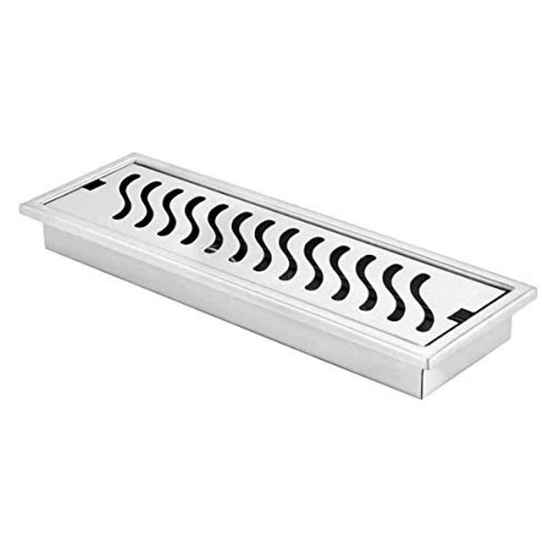 Ruhe 24x4 inch 304 Grade Stainless Steel Shower Drain Channel Wave with Collar, 16-0101-10
