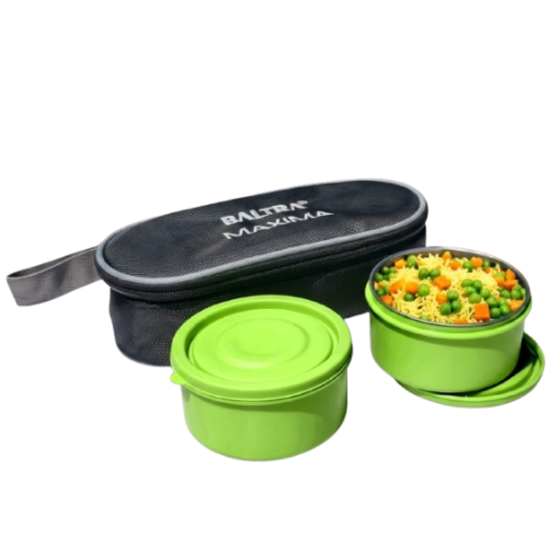 Baltra Spicy Pro 220ml Stainless Steel & Plastic Green Microwave Safe Office Lunch Box, BSC-232