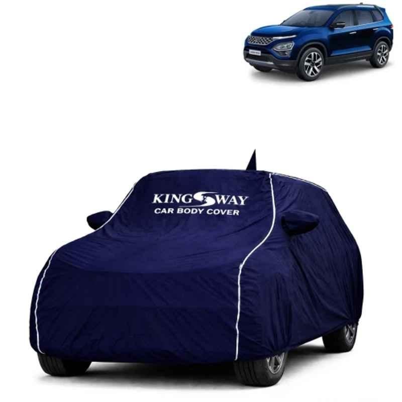 Kingsway Super Waterproof All Weather Protection Polypropylene Blue Car Cover for Tata Safari 2021 to 2023 with Silver Piping, Mirror & Antenna Pockets