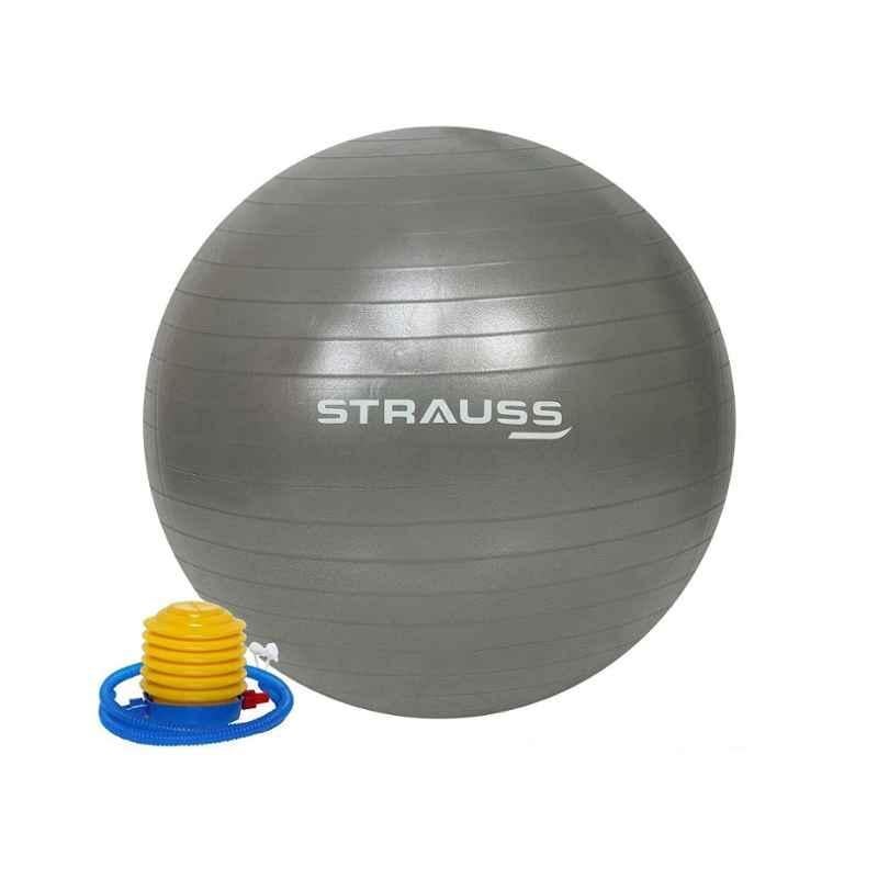 Strauss 55cm Grey PVC Anti Burst Gym Ball with Foot Pump, ST-1475